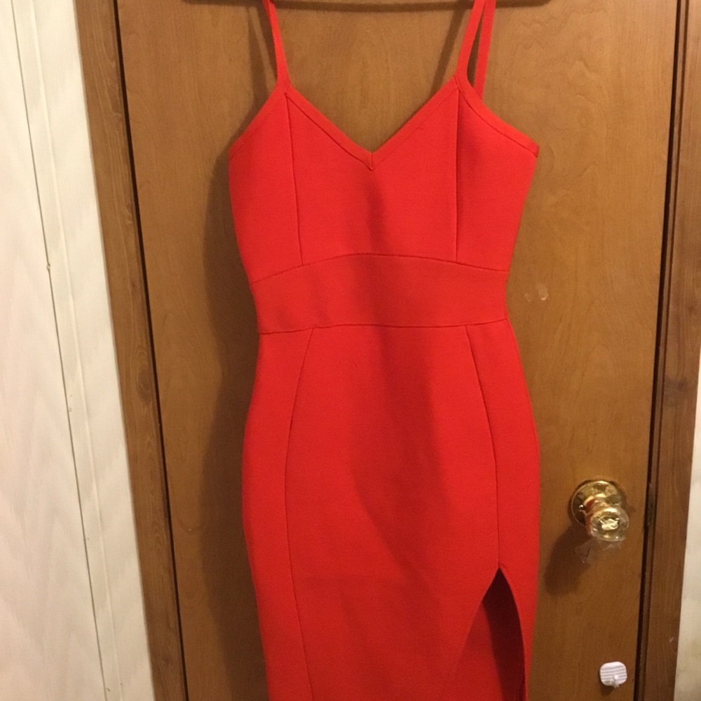 Women mid-length Bandage Dress Sexy V-neck Side Slit strap Party Club dress L - Picture 10 of 11